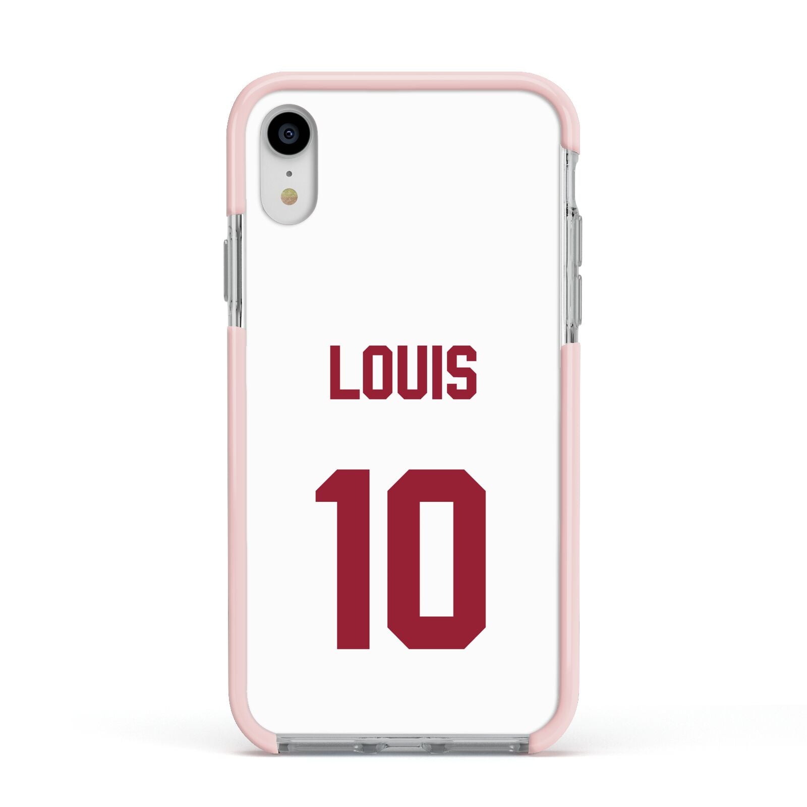 Football Shirt Custom Apple iPhone XR Impact Case Pink Edge on Silver Phone
