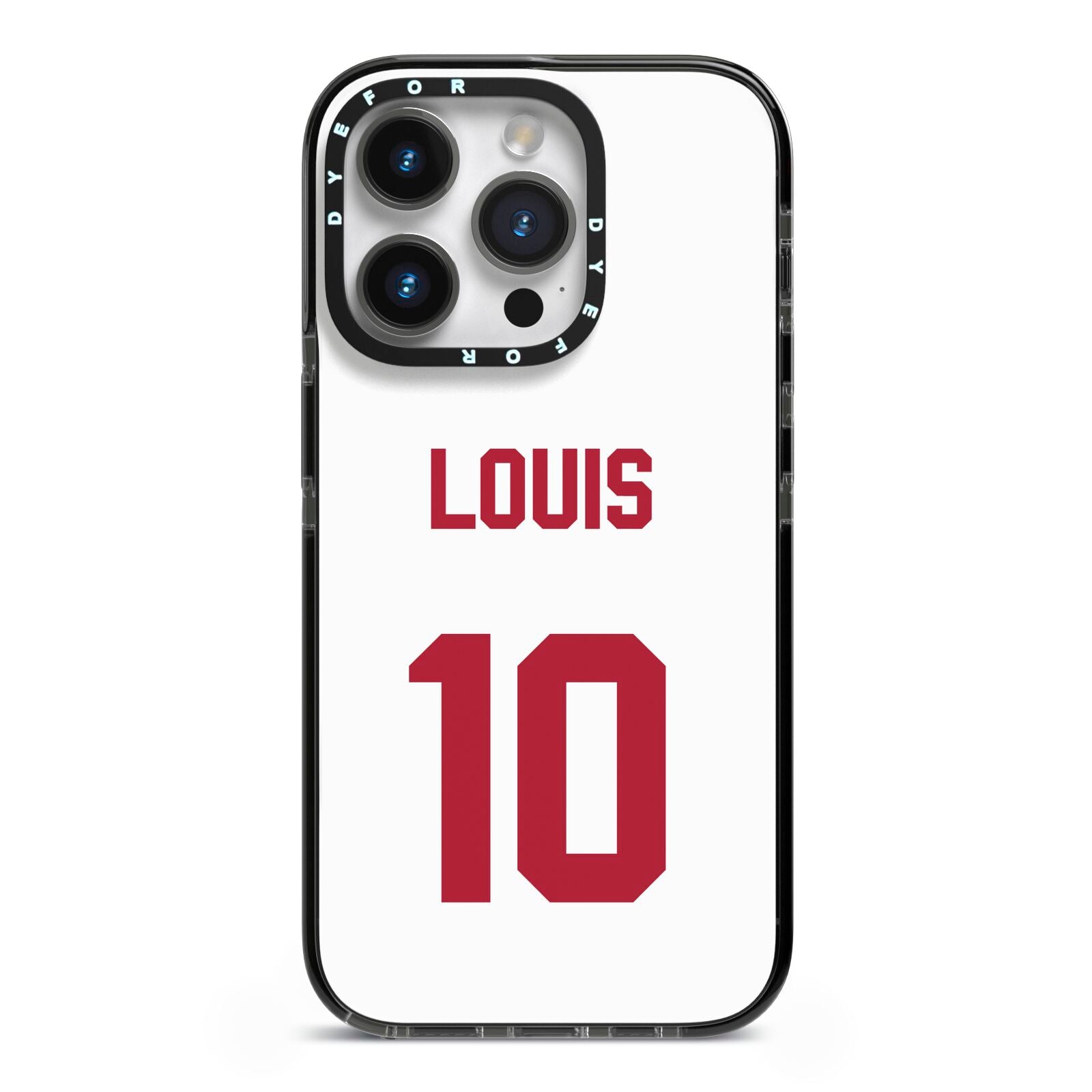 Football Shirt Custom iPhone 14 Pro Black Impact Case on Silver phone