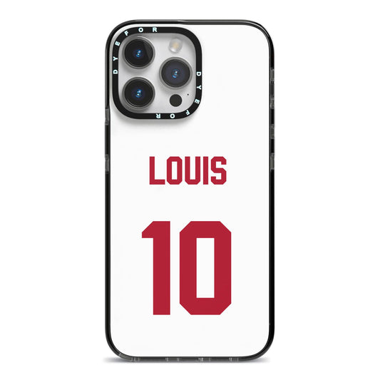 Football Shirt Custom iPhone 14 Pro Max Black Impact Case on Silver phone