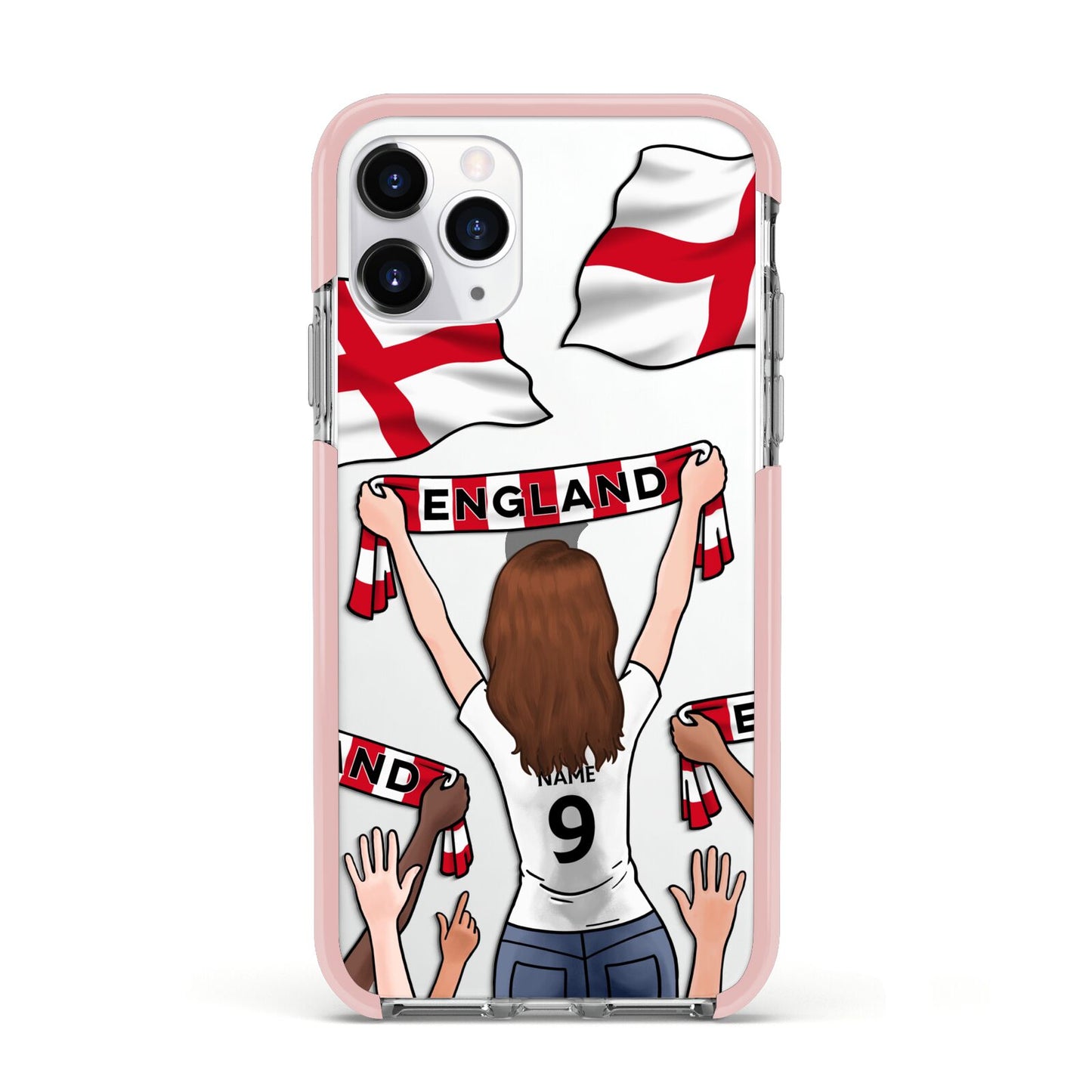 Football Supporter Personalised Apple iPhone 11 Pro in Silver with Pink Impact Case