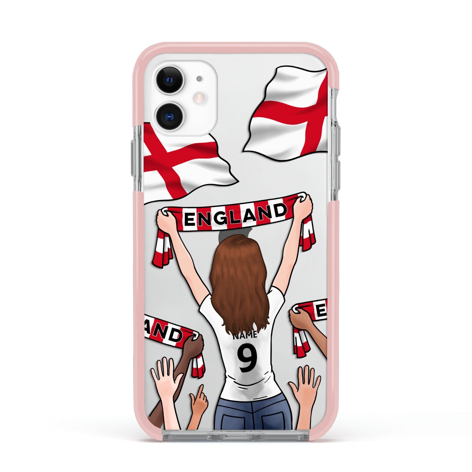 Football Supporter Personalised Apple iPhone 11 in White with Pink Impact Case