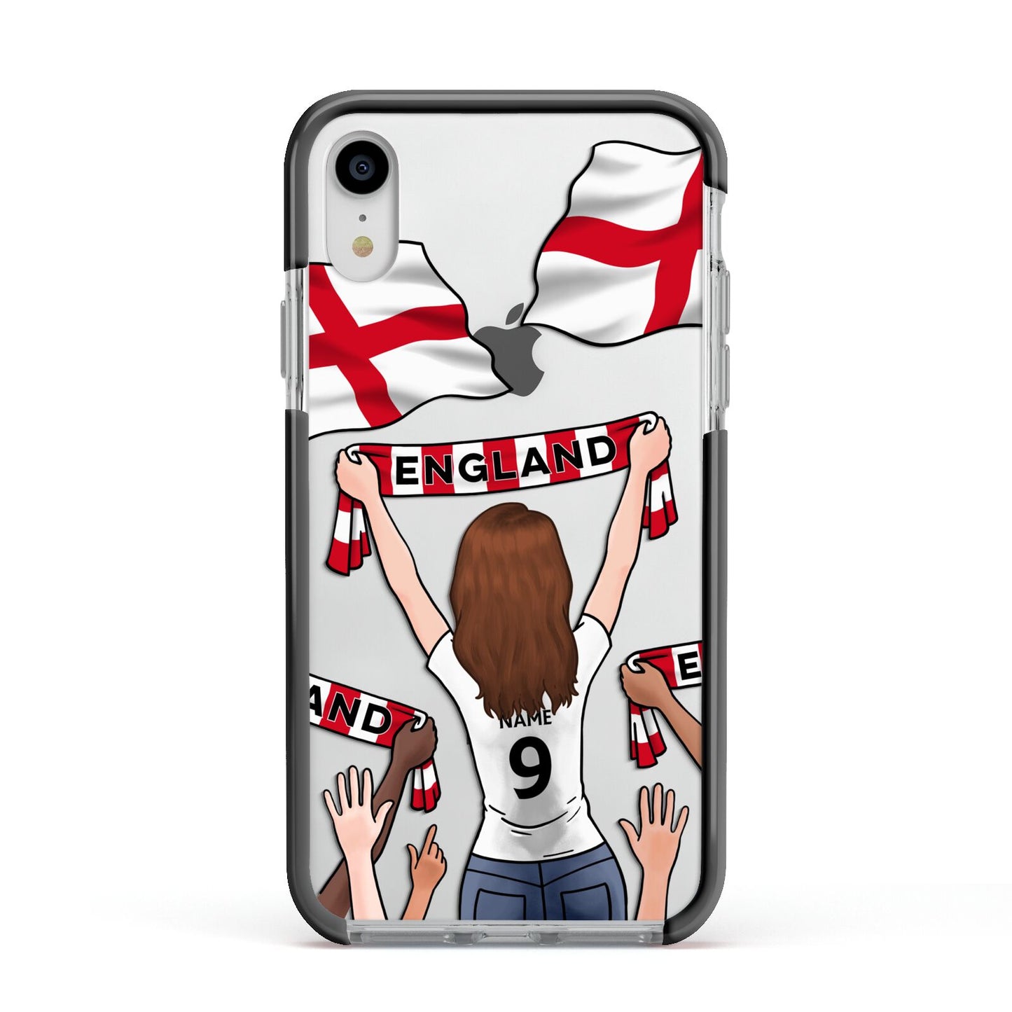 Football Supporter Personalised Apple iPhone XR Impact Case Black Edge on Silver Phone