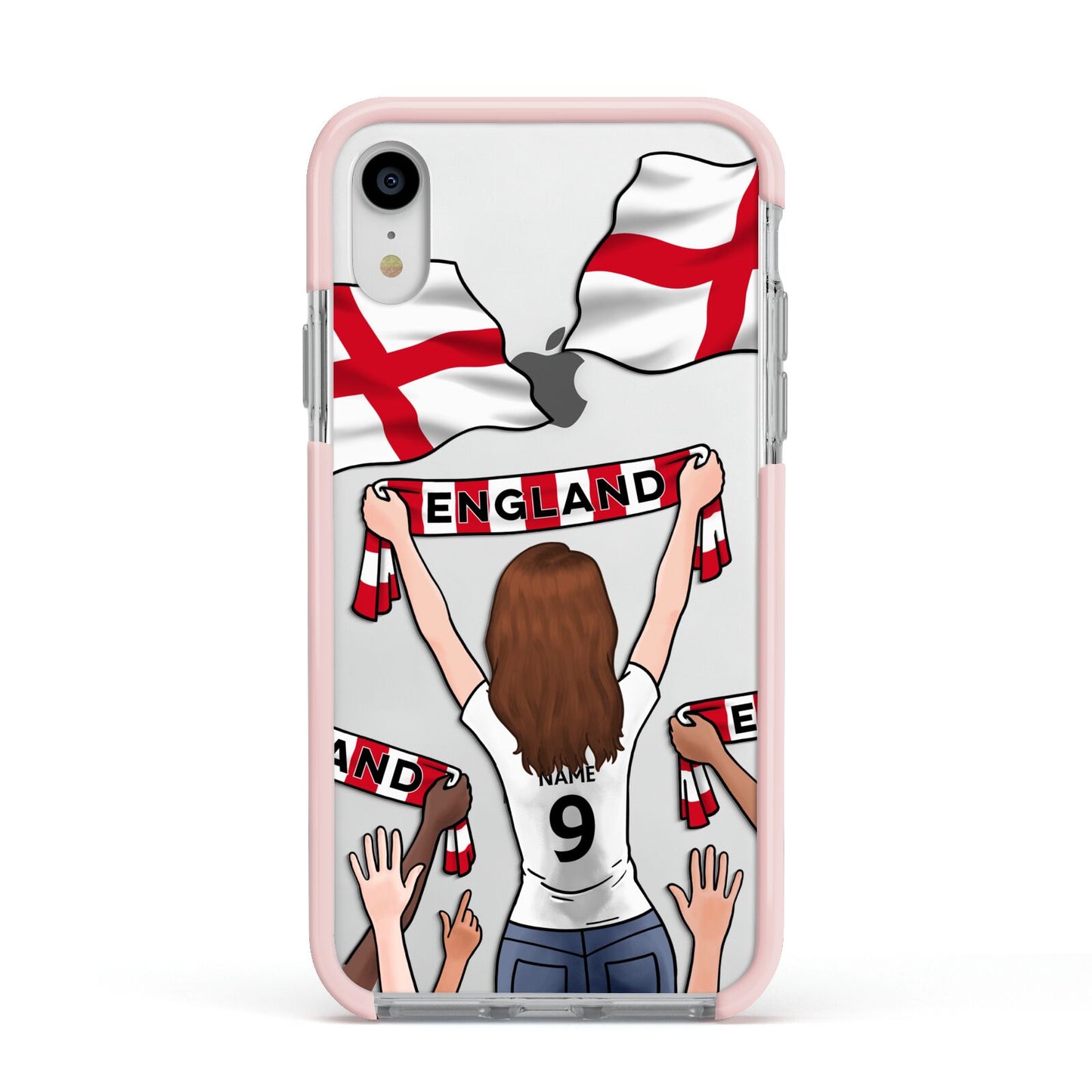 Football Supporter Personalised Apple iPhone XR Impact Case Pink Edge on Silver Phone