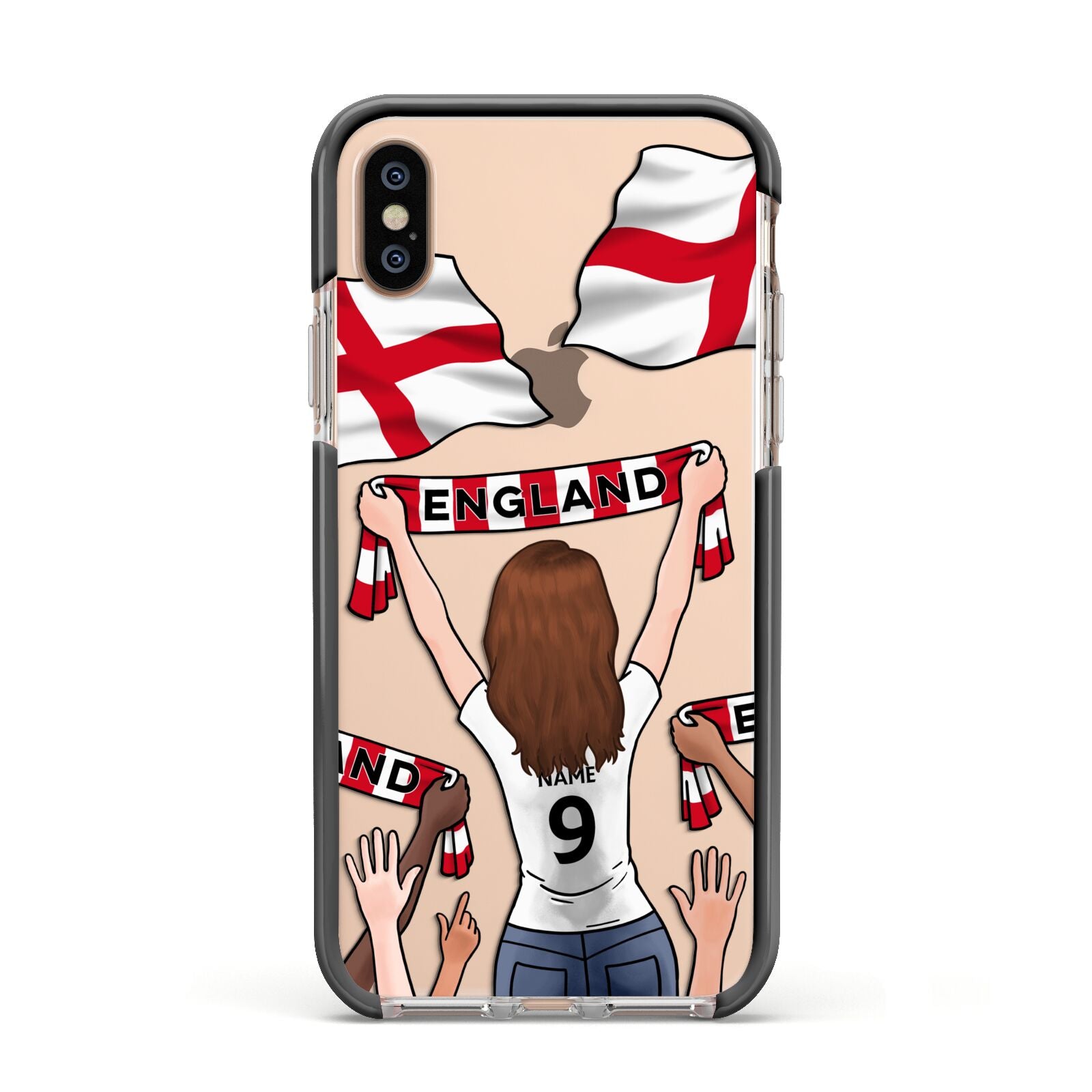 Football Supporter Personalised Apple iPhone Xs Impact Case Black Edge on Gold Phone
