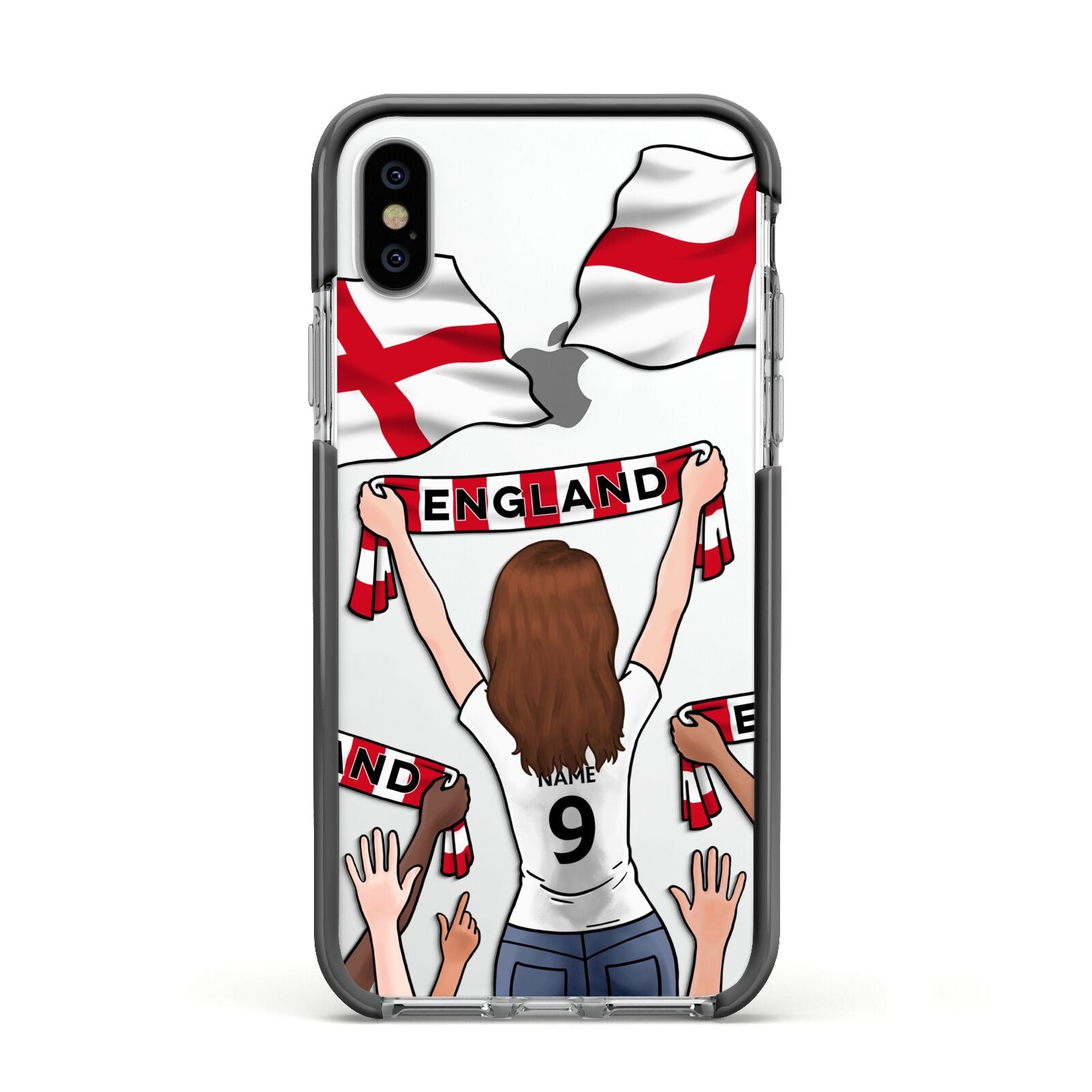 Football Supporter Personalised Apple iPhone Xs Impact Case Black Edge on Silver Phone