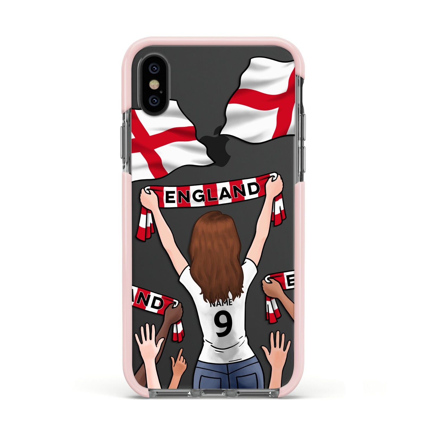 Football Supporter Personalised Apple iPhone Xs Impact Case Pink Edge on Black Phone