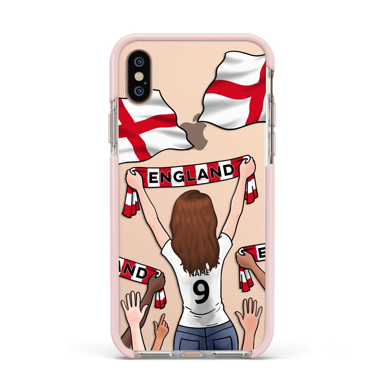 Football Supporter Personalised Apple iPhone Xs Impact Case Pink Edge on Gold Phone