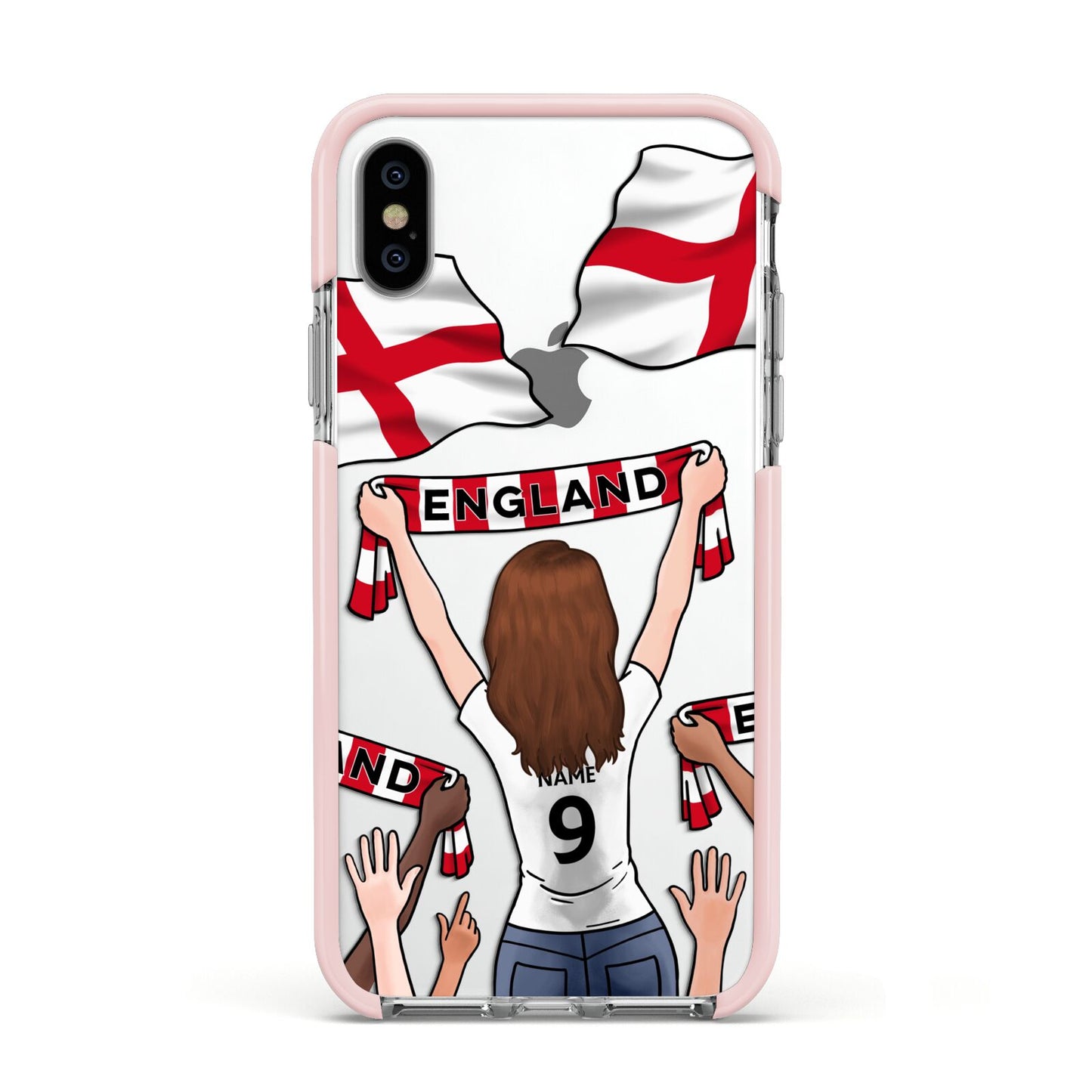 Football Supporter Personalised Apple iPhone Xs Impact Case Pink Edge on Silver Phone