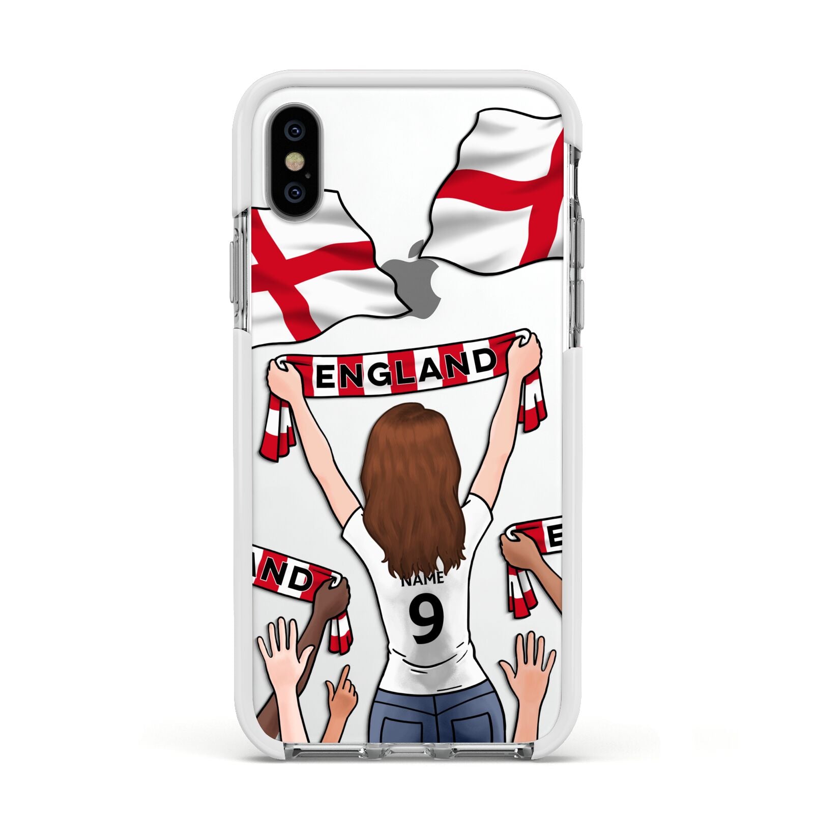 Football Supporter Personalised Apple iPhone Xs Impact Case White Edge on Silver Phone