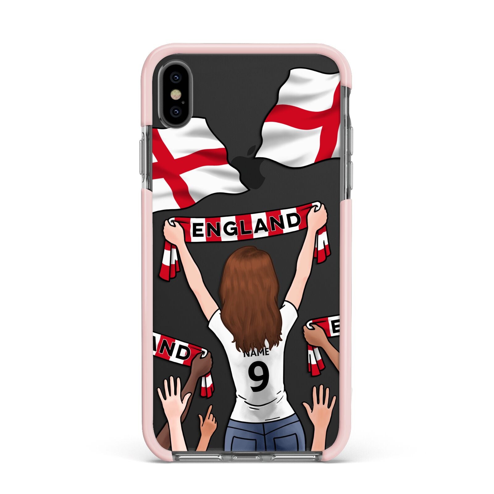 Football Supporter Personalised Apple iPhone Xs Max Impact Case Pink Edge on Black Phone
