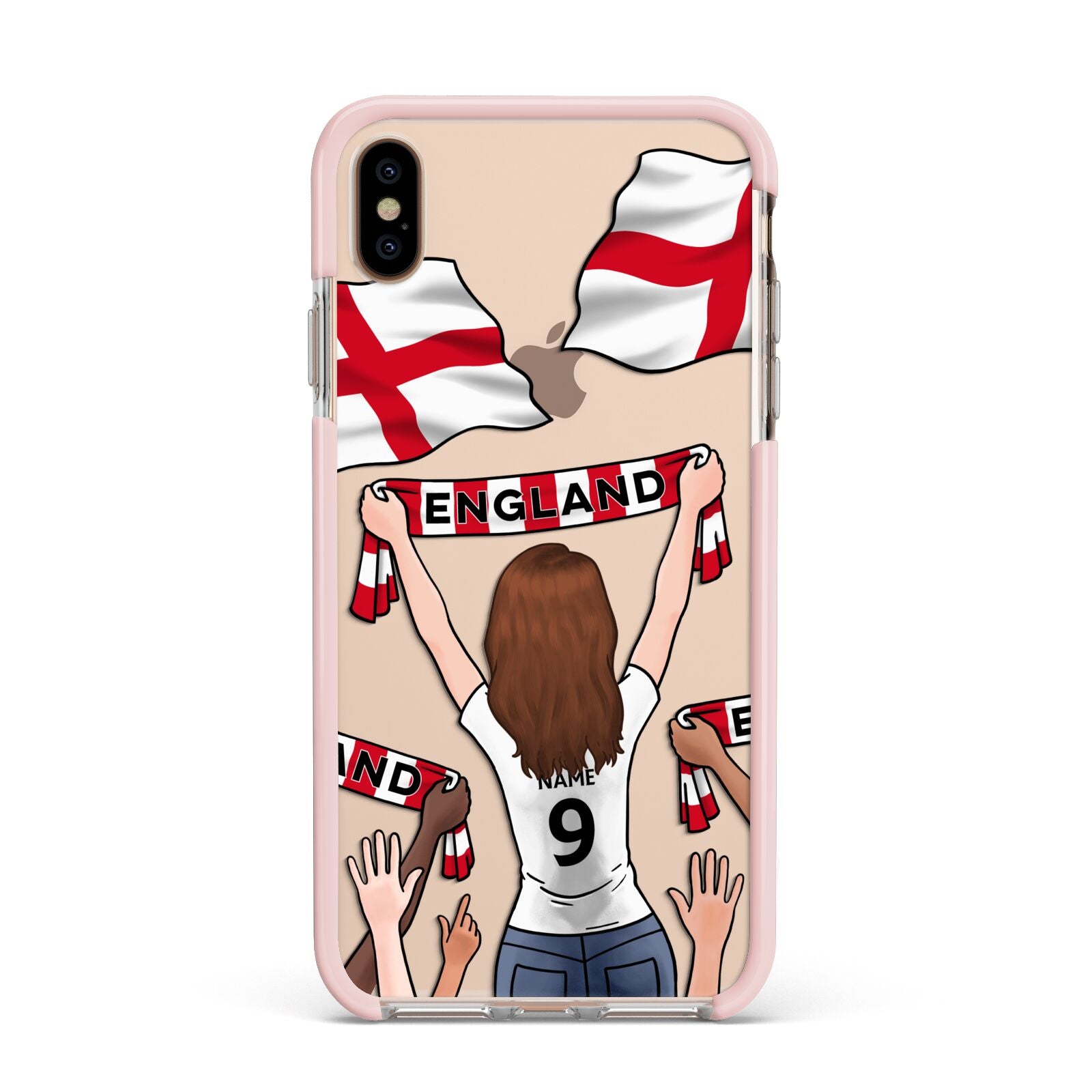 Football Supporter Personalised Apple iPhone Xs Max Impact Case Pink Edge on Gold Phone