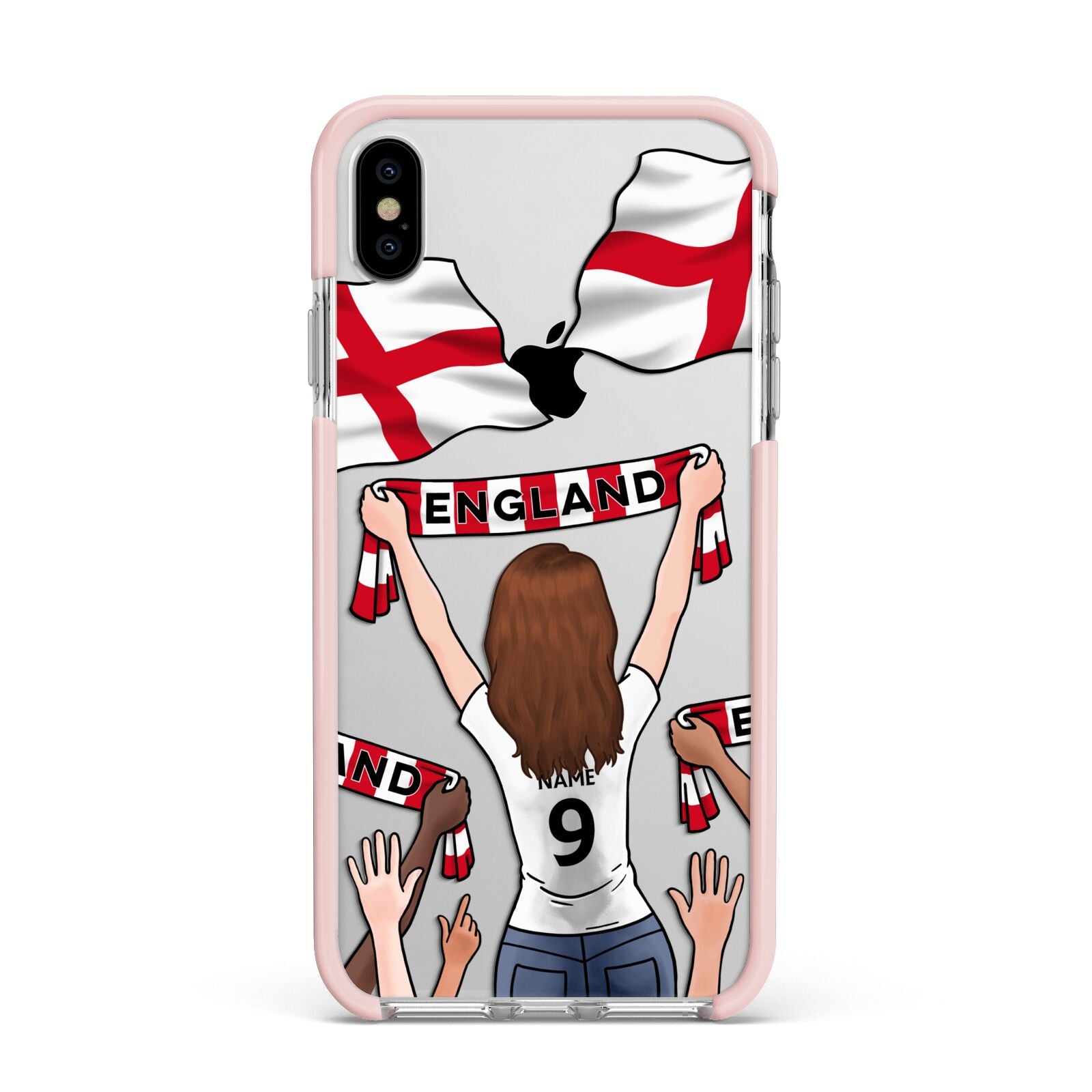 Football Supporter Personalised Apple iPhone Xs Max Impact Case Pink Edge on Silver Phone