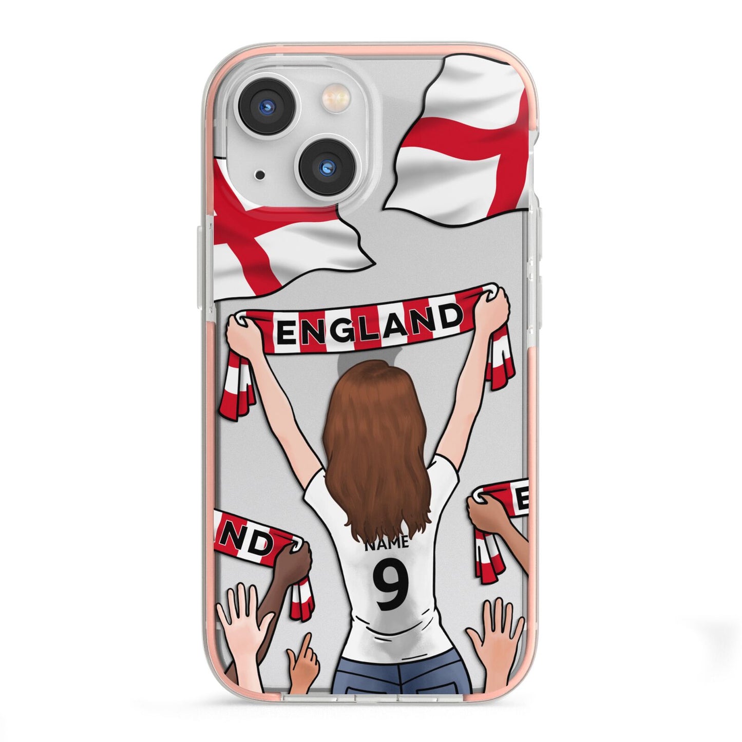 Football Supporter Personalised iPhone 13 Mini TPU Impact Case with Pink Edges