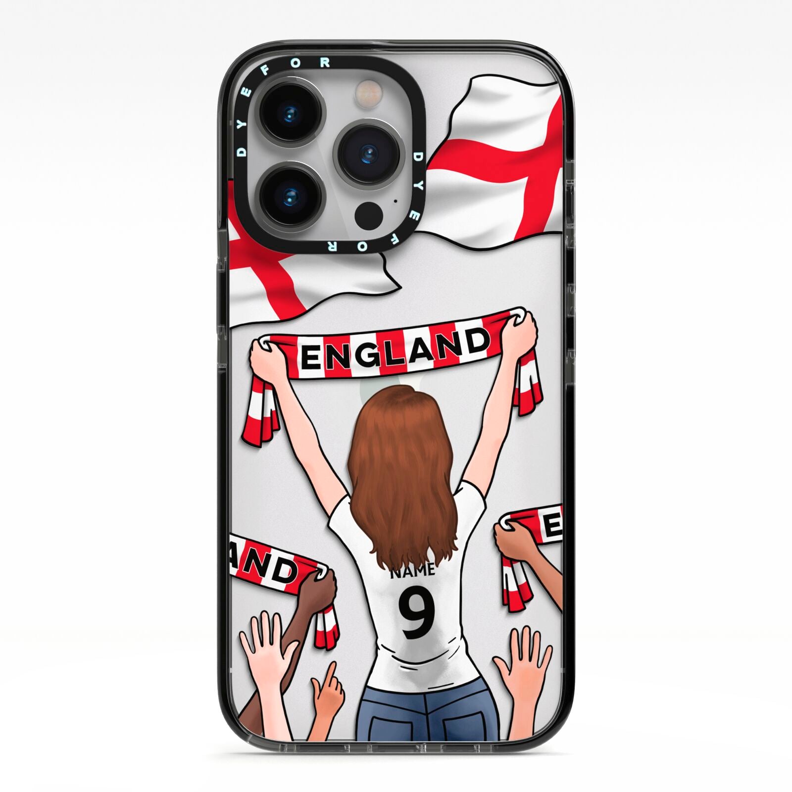 Football Supporter Personalised iPhone 13 Pro Black Impact Case on Silver phone