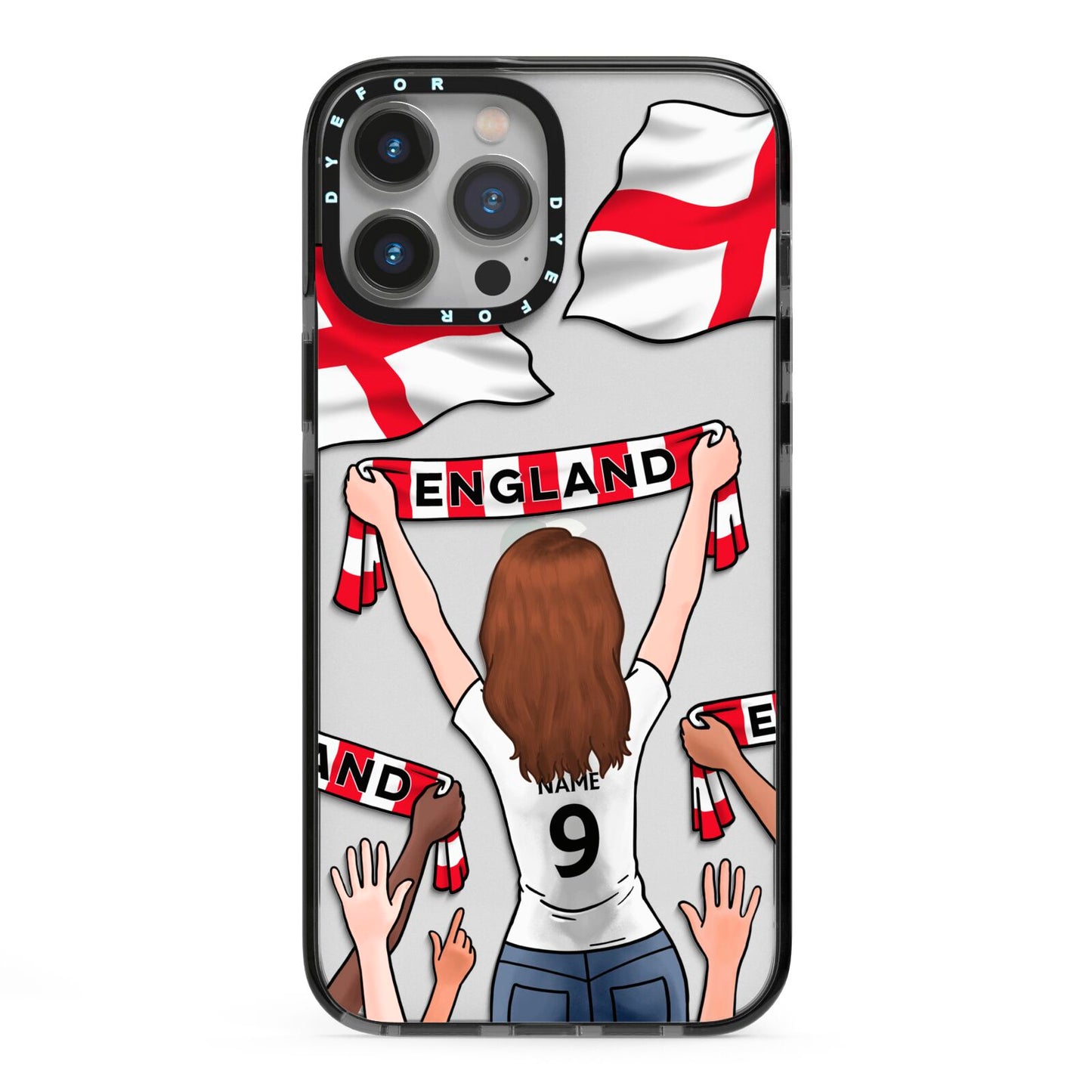 Football Supporter Personalised iPhone 13 Pro Max Black Impact Case on Silver phone