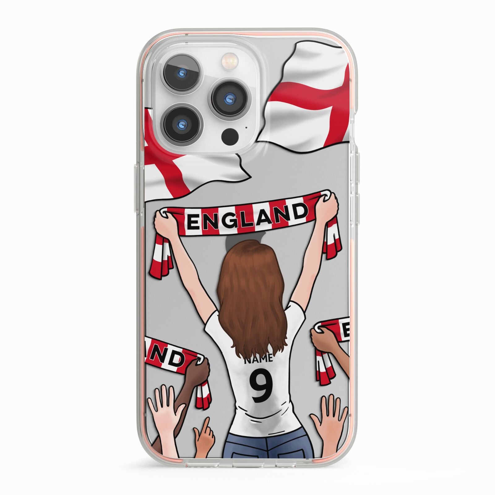 Football Supporter Personalised iPhone 13 Pro TPU Impact Case with Pink Edges