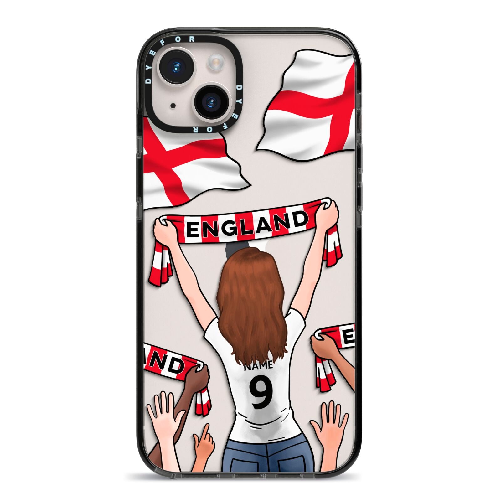 Football Supporter Personalised iPhone 14 Plus Black Impact Case on Silver phone