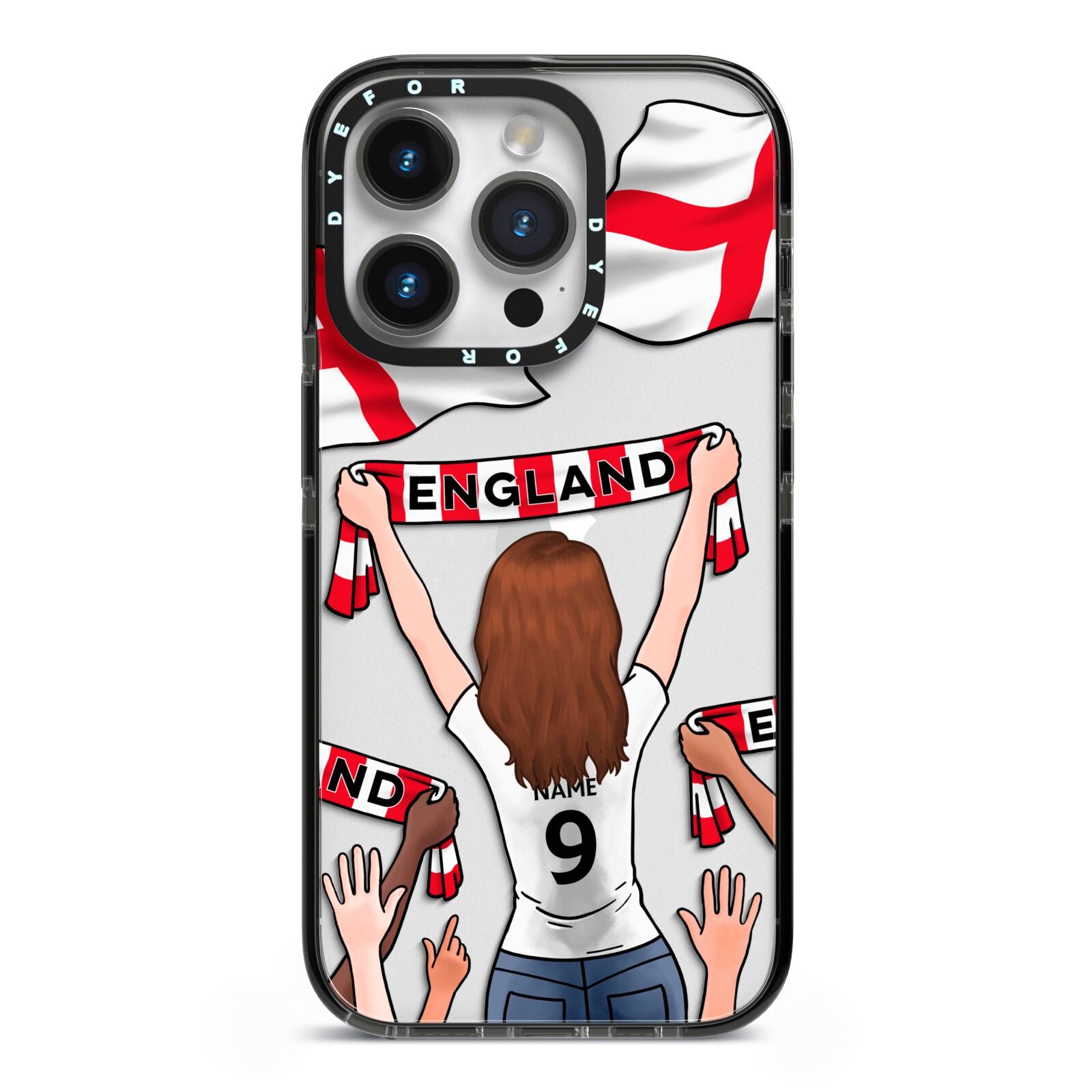 Football Supporter Personalised iPhone 14 Pro Black Impact Case on Silver phone