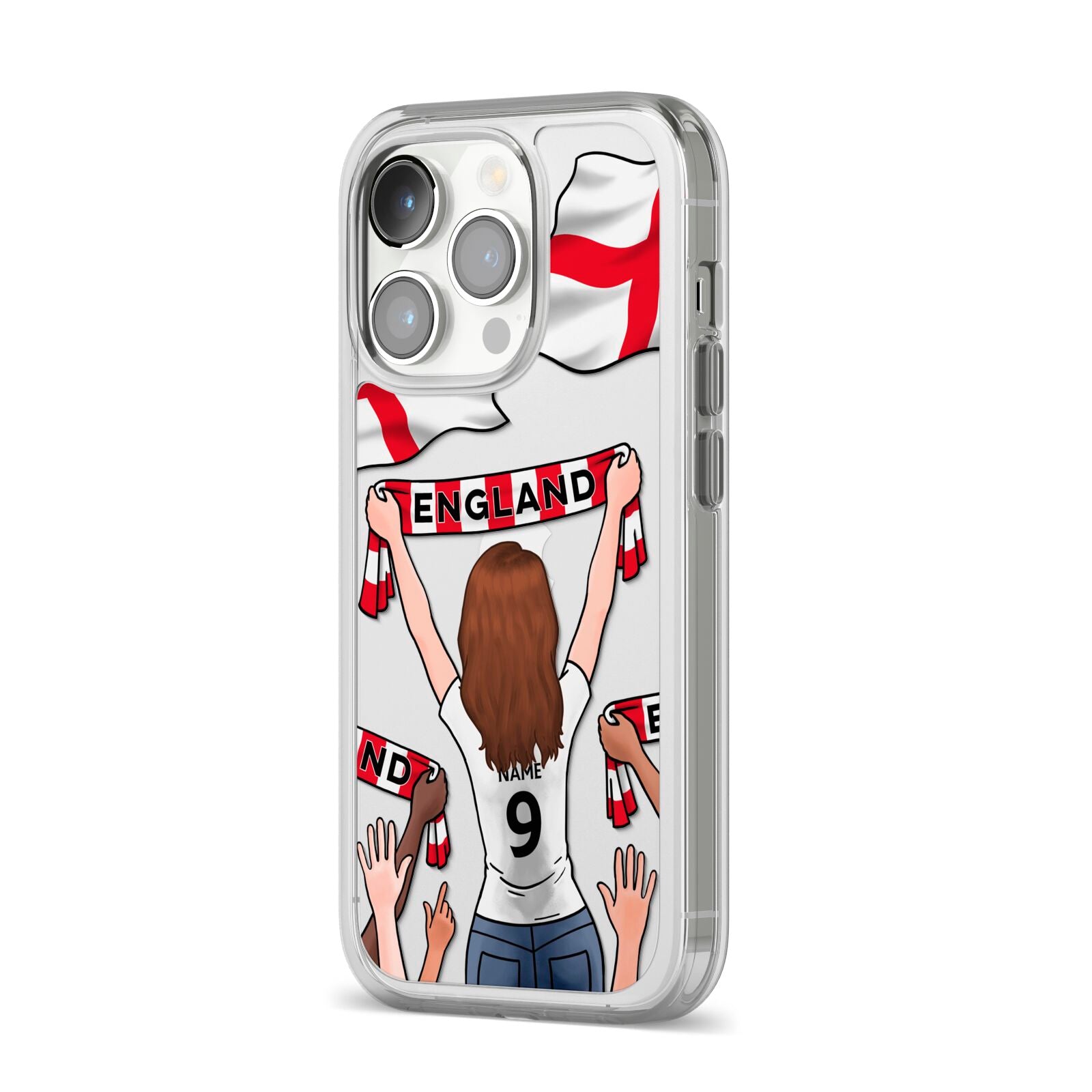 Football Supporter Personalised iPhone 14 Pro Clear Tough Case Silver Angled Image