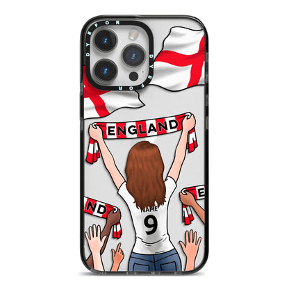 Football Supporter Personalised iPhone 14 Pro Max Black Impact Case on Silver phone