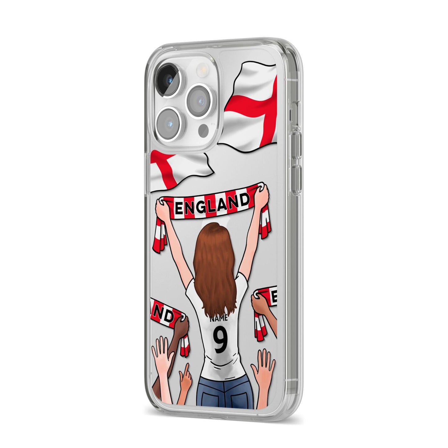 Football Supporter Personalised iPhone 14 Pro Max Clear Tough Case Silver Angled Image
