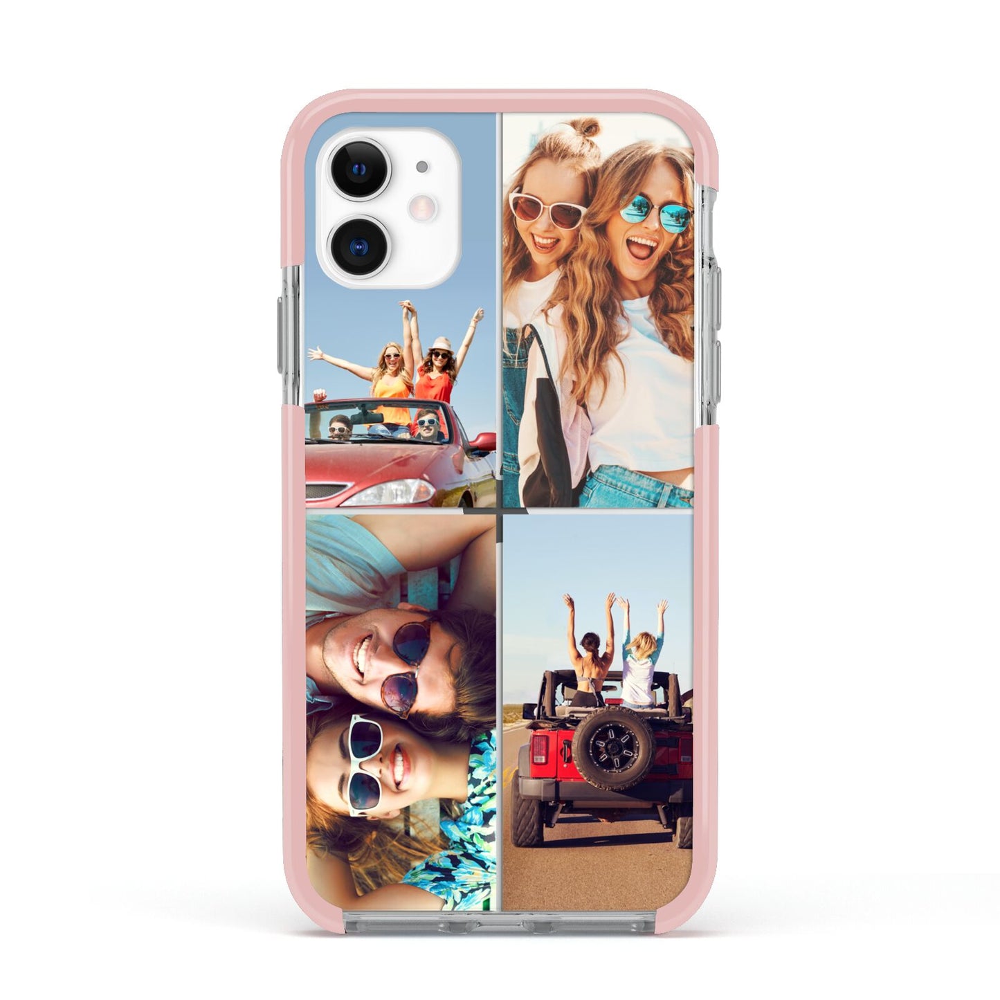Four Photo Apple iPhone 11 in White with Pink Impact Case