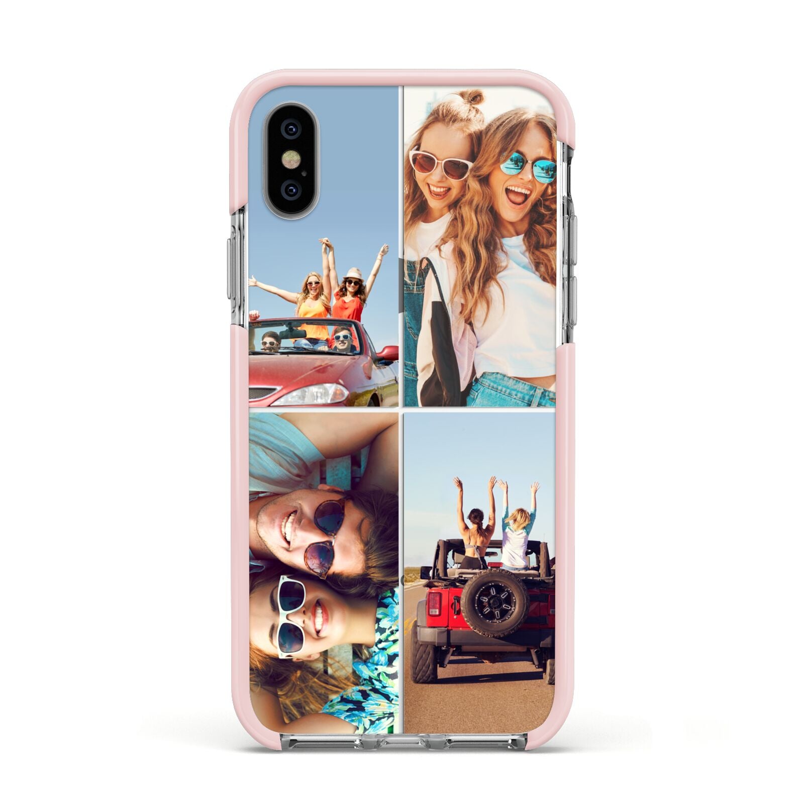 Four Photo Apple iPhone Xs Impact Case Pink Edge on Silver Phone