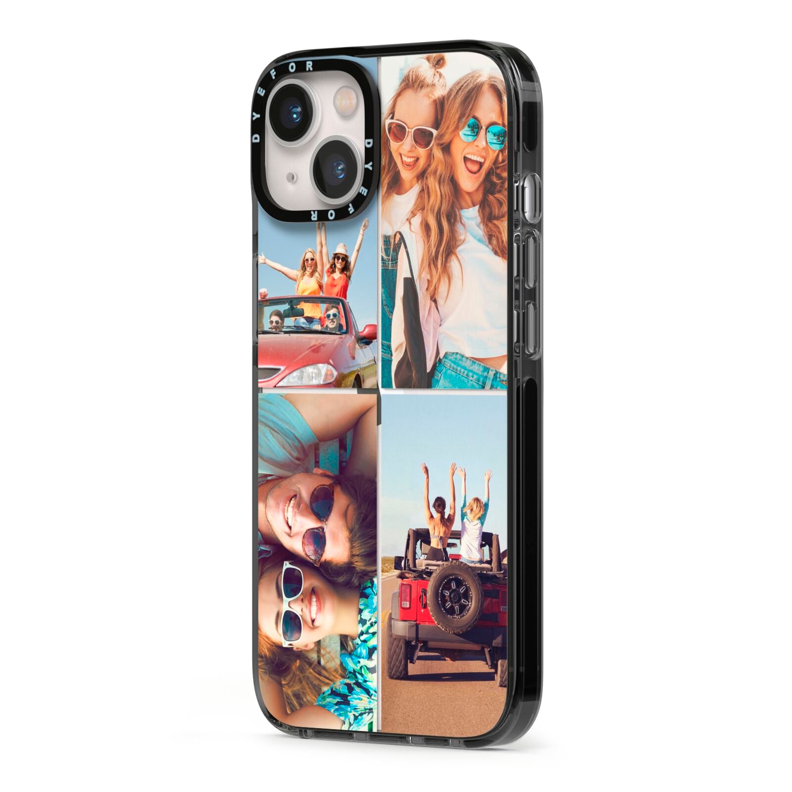 Four Photo iPhone 13 Black Impact Case Side Angle on Silver phone