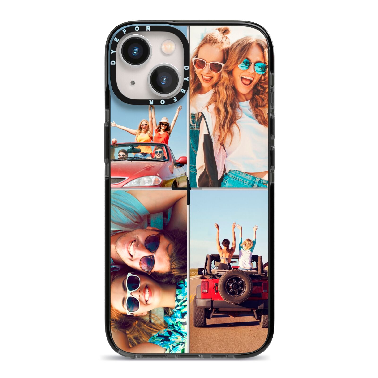 Four Photo iPhone 13 Black Impact Case on Silver phone