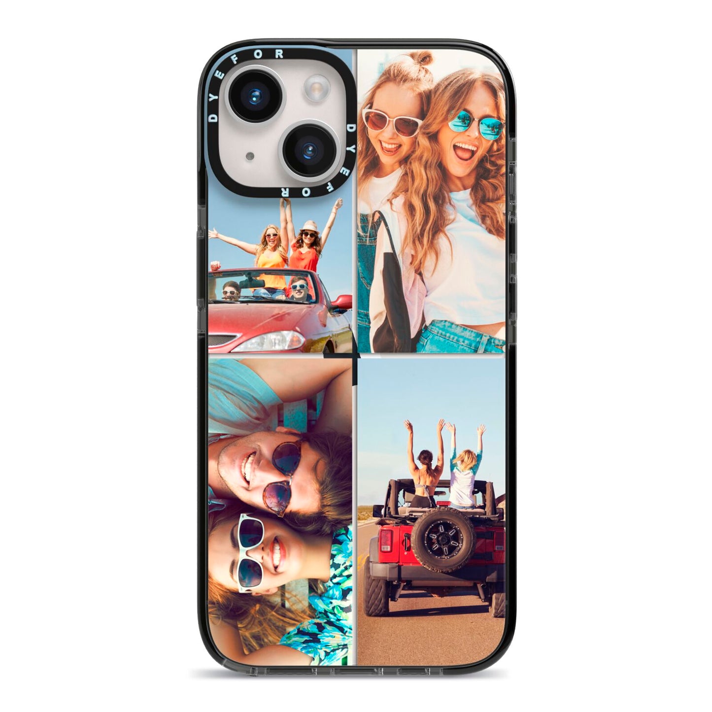 Four Photo iPhone 14 Black Impact Case on Silver phone