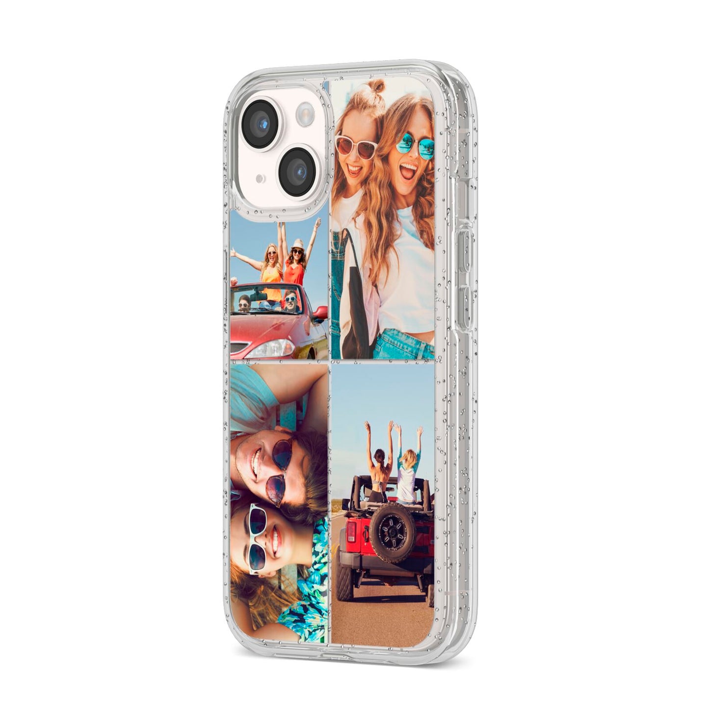 Four Photo iPhone 14 Glitter Tough Case Starlight Angled Image