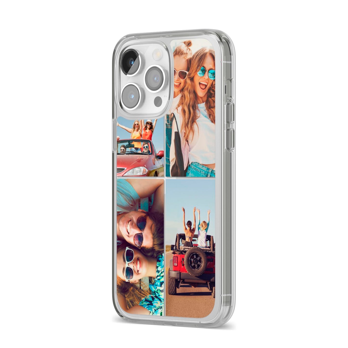 Four Photo iPhone 14 Pro Max Clear Tough Case Silver Angled Image