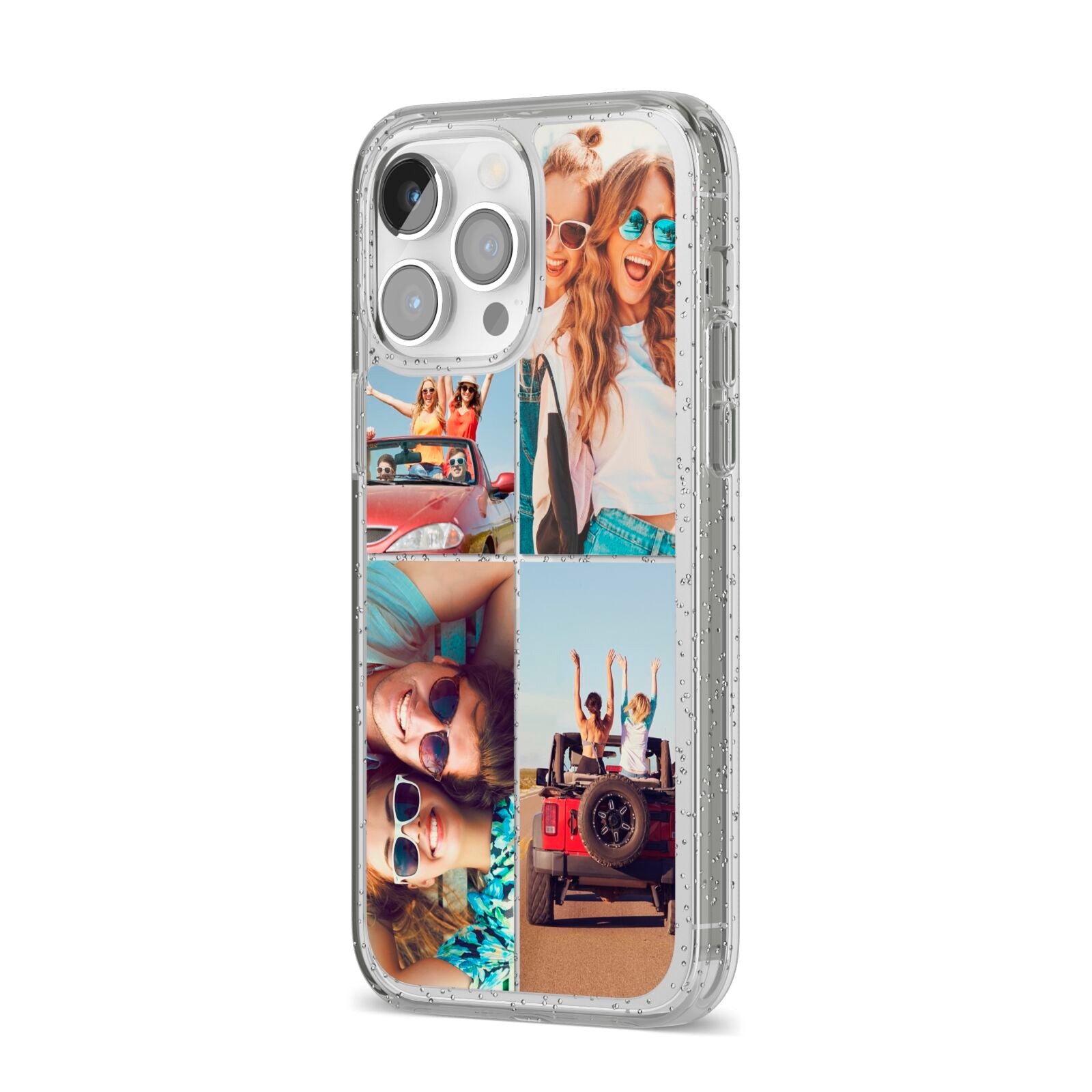 Four Photo iPhone 14 Pro Max Glitter Tough Case Silver Angled Image