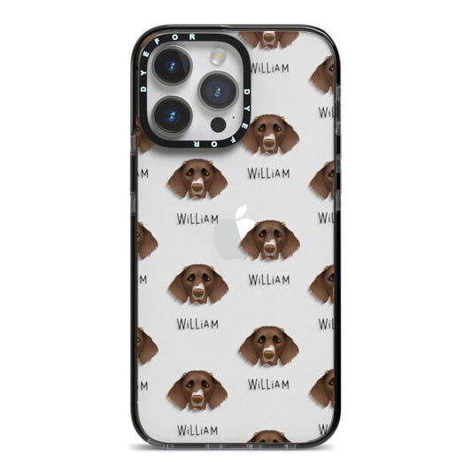German Longhaired Pointer Icon with Name iPhone 14 Pro Max Black Impact Case on Silver phone