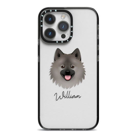 German Spitz Personalised iPhone 14 Pro Max Black Impact Case on Silver phone