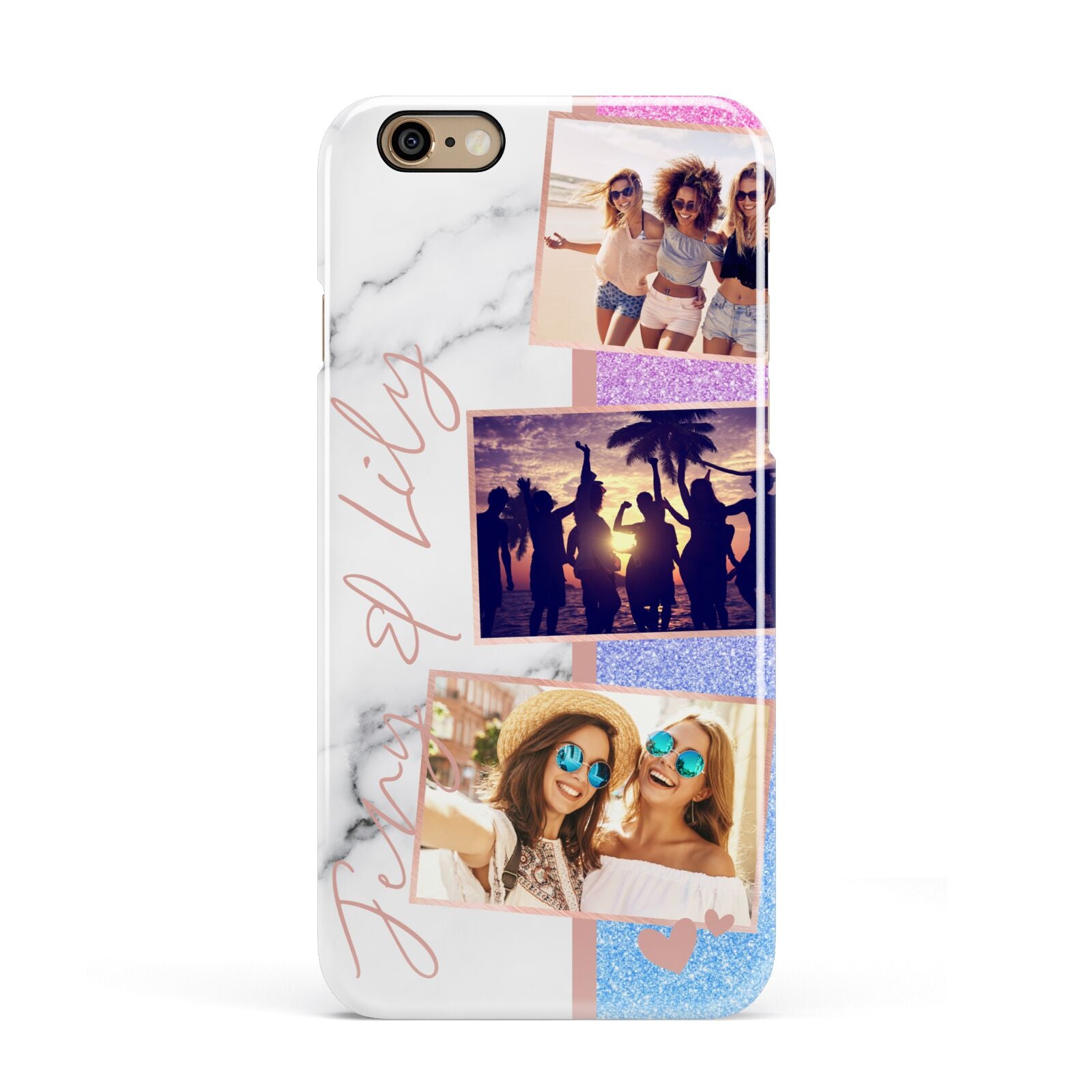 Glitter and Marble Photo Upload with Text Apple iPhone 6 3D Snap Case