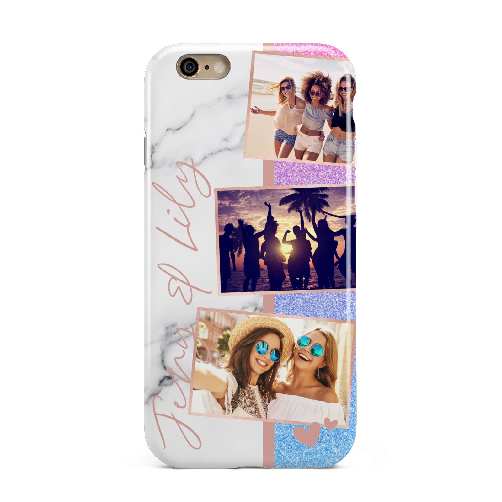 Glitter and Marble Photo Upload with Text Apple iPhone 6 3D Tough Case