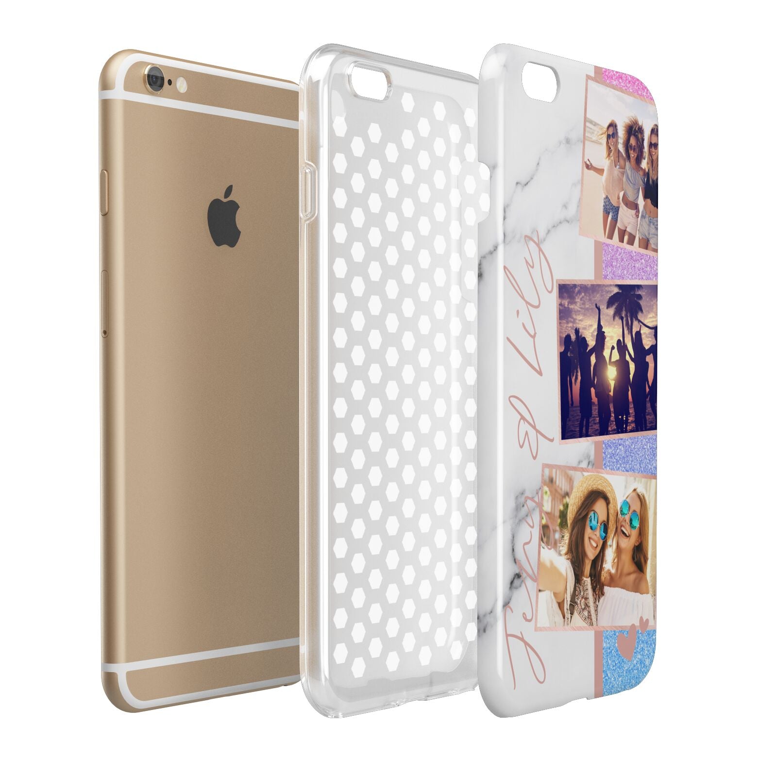 Glitter and Marble Photo Upload with Text Apple iPhone 6 Plus 3D Tough Case Expand Detail Image