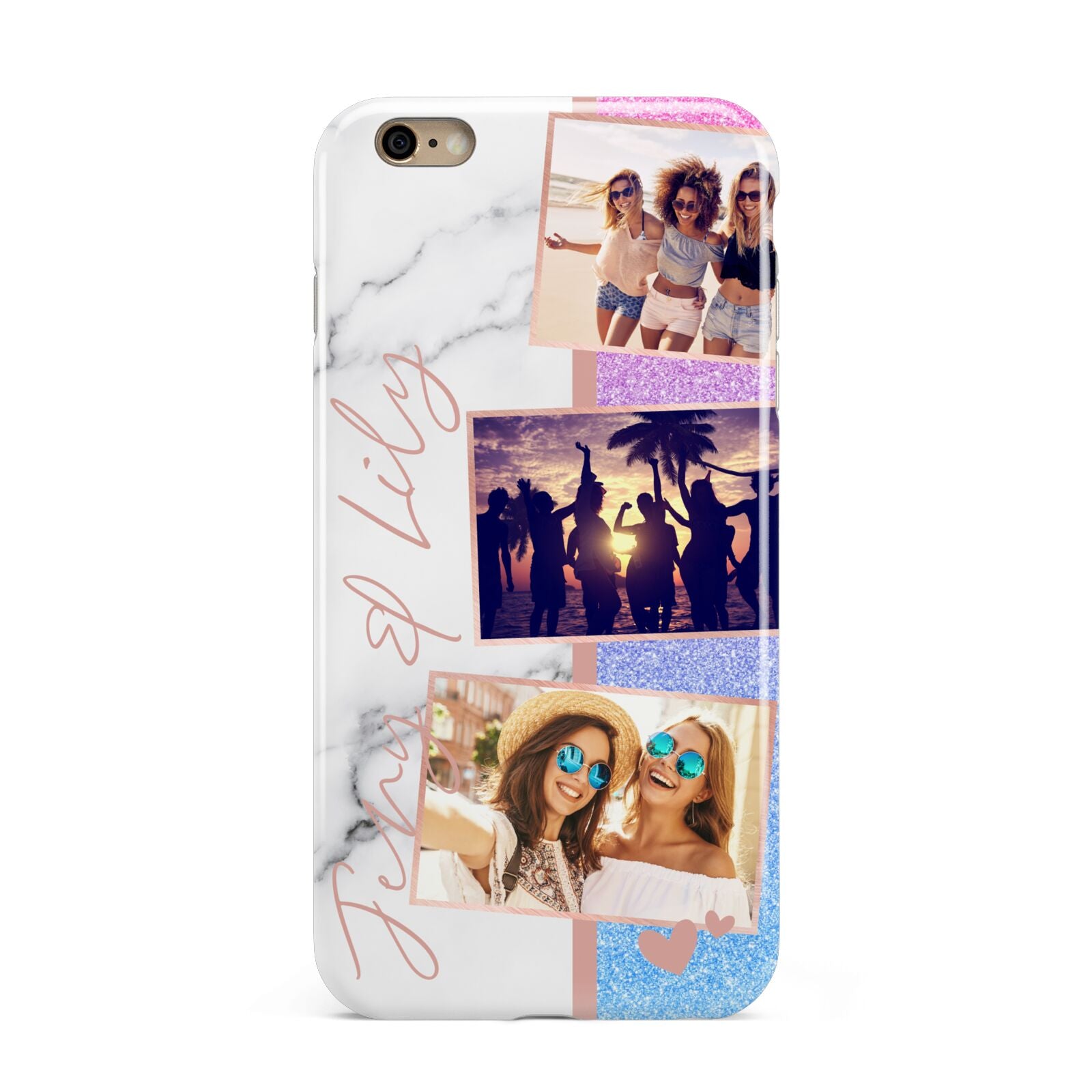 Glitter and Marble Photo Upload with Text Apple iPhone 6 Plus 3D Tough Case