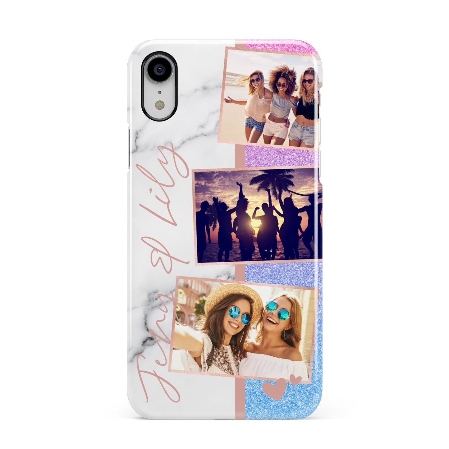 Glitter and Marble Photo Upload with Text Apple iPhone XR White 3D Snap Case