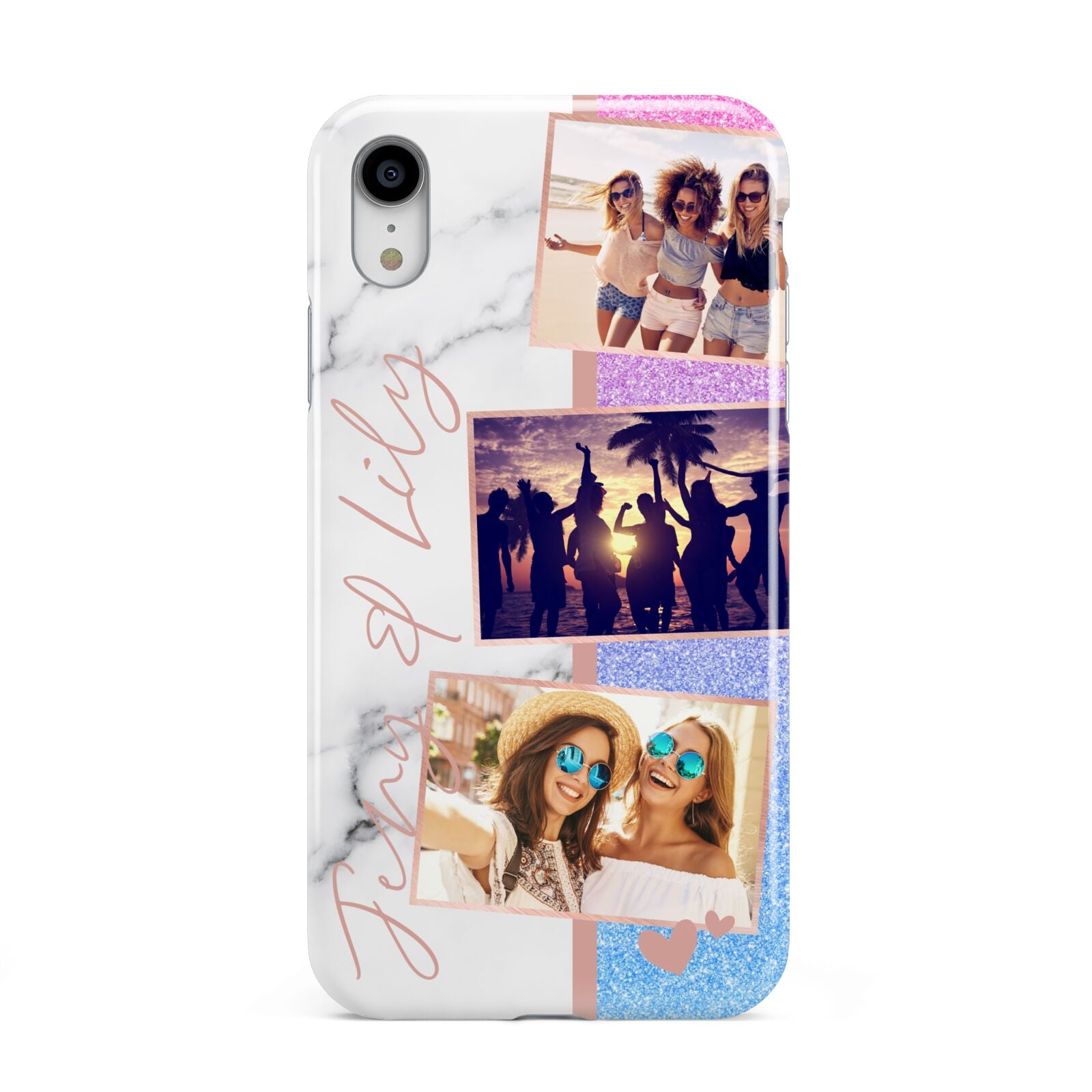 Glitter and Marble Photo Upload with Text Apple iPhone XR White 3D Tough Case