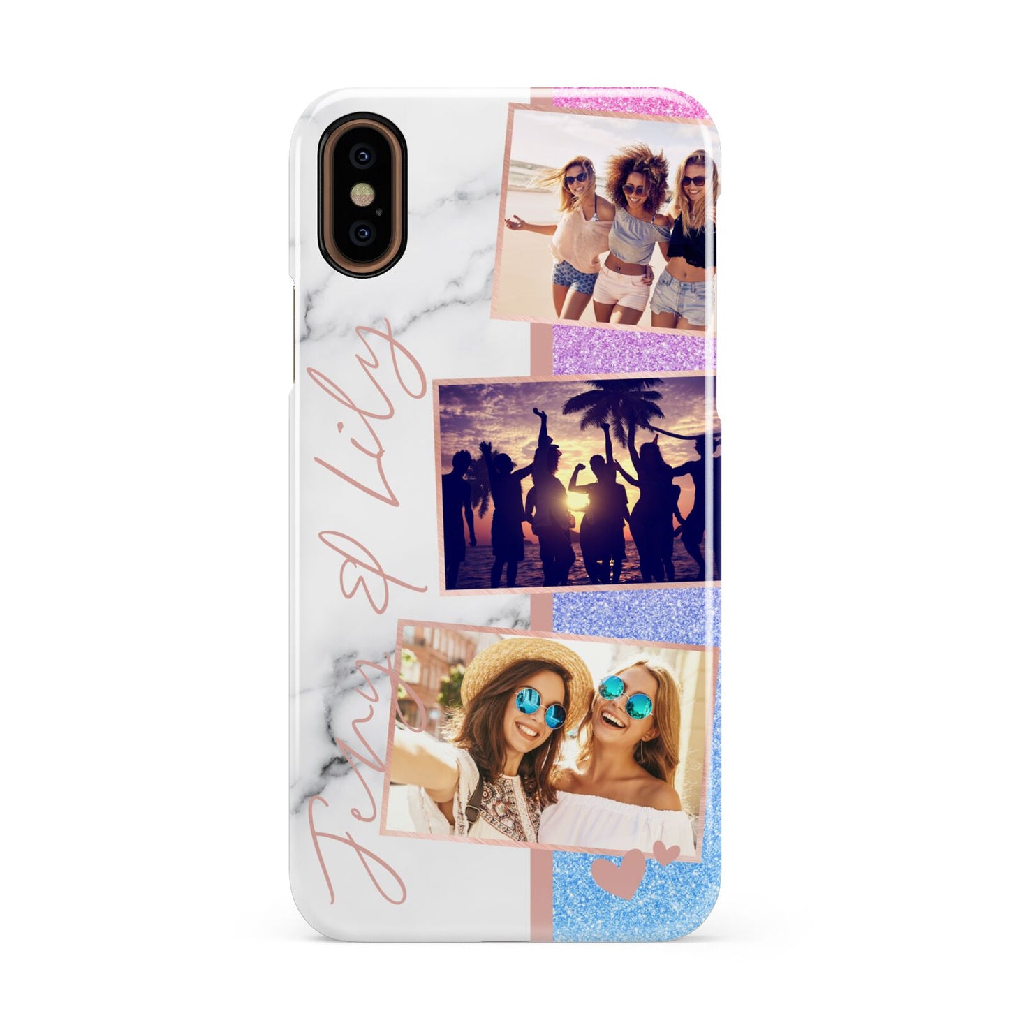 Glitter and Marble Photo Upload with Text Apple iPhone XS 3D Snap Case