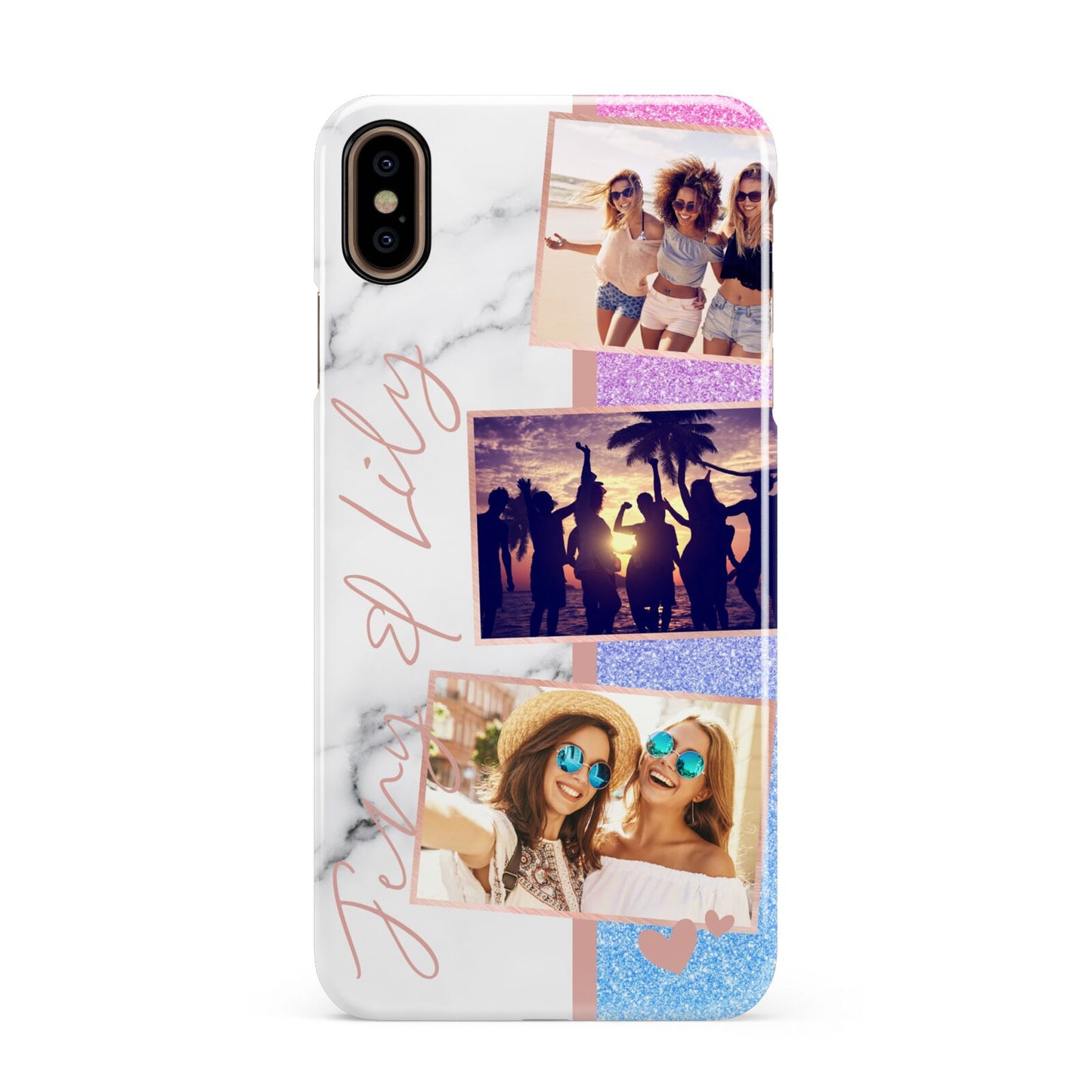 Glitter and Marble Photo Upload with Text Apple iPhone Xs Max 3D Snap Case