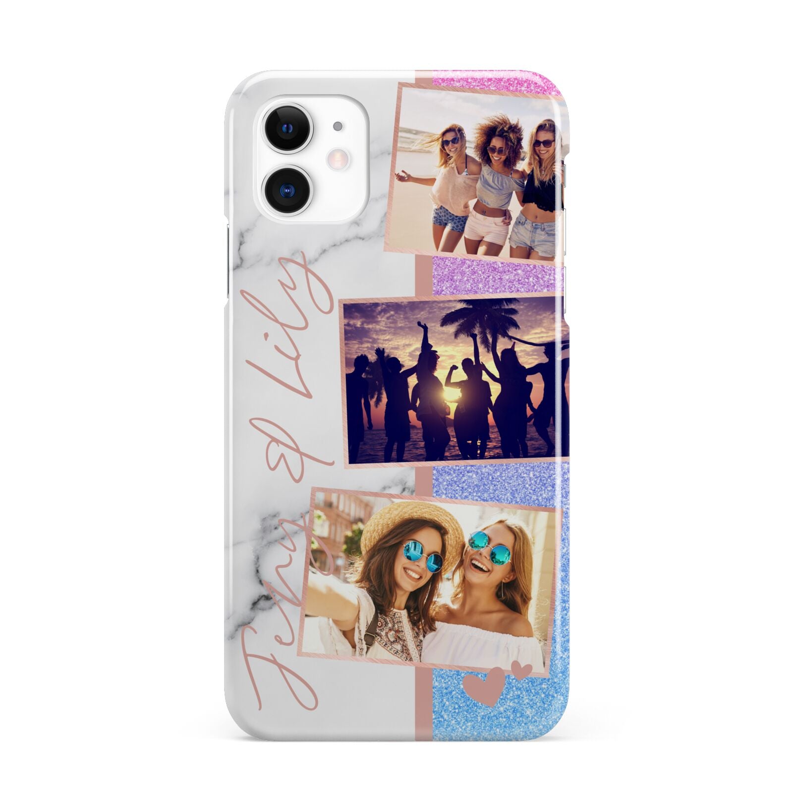 Glitter and Marble Photo Upload with Text iPhone 11 3D Snap Case