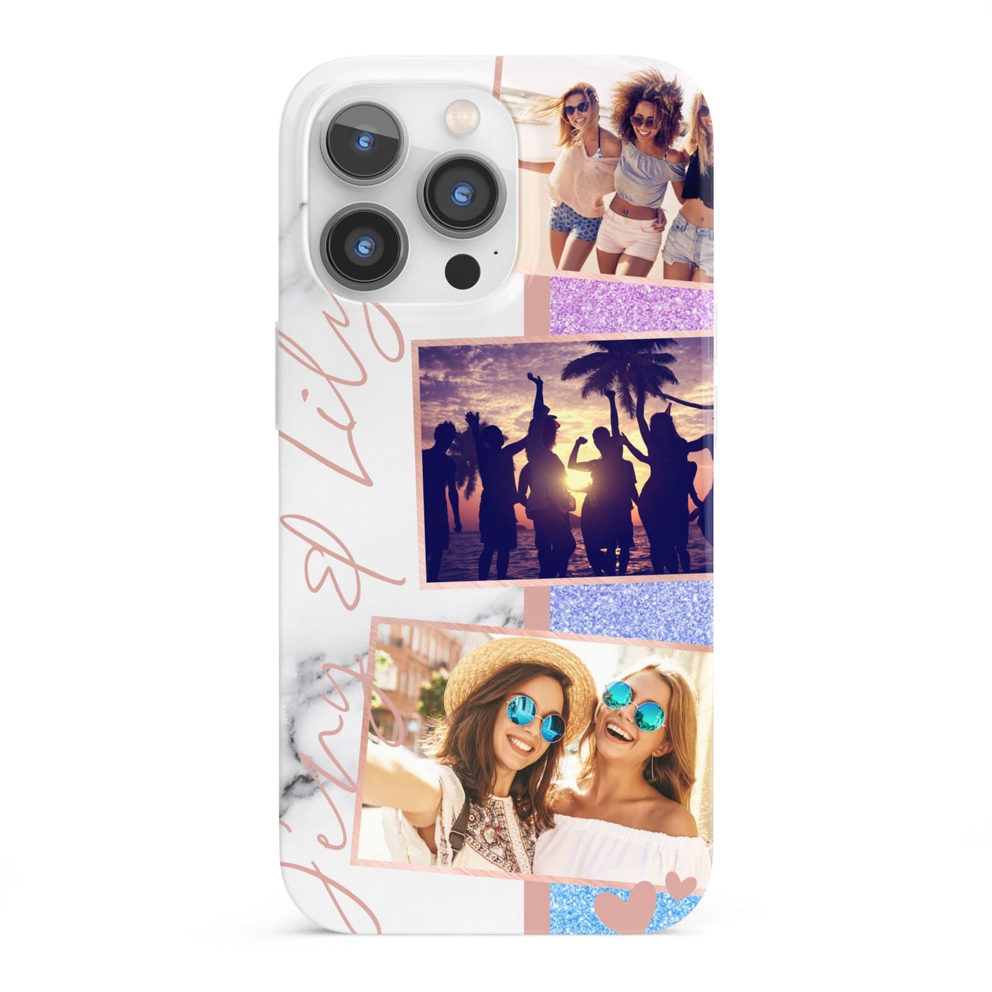 Glitter and Marble Photo Upload with Text iPhone 13 Pro Full Wrap 3D Snap Case