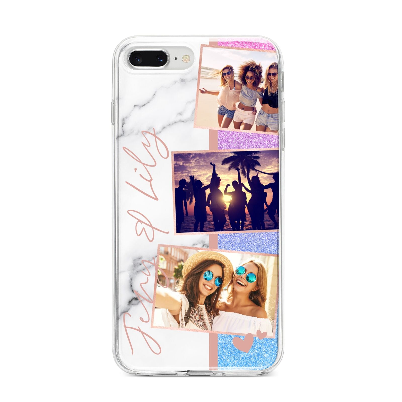 Glitter and Marble Photo Upload with Text iPhone 8 Plus Bumper Case on Silver iPhone