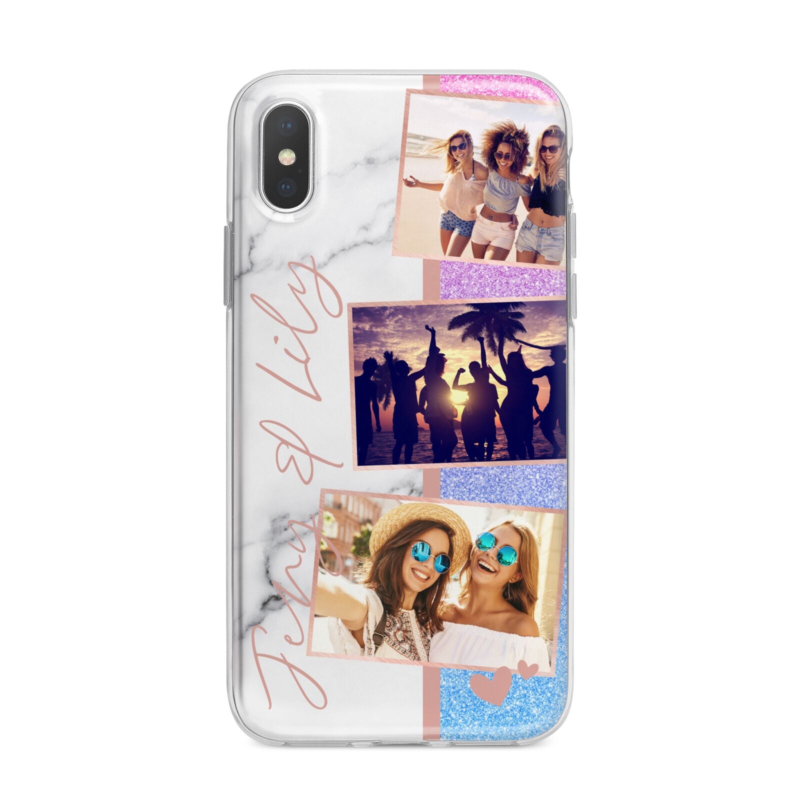 Glitter and Marble Photo Upload with Text iPhone X Bumper Case on Silver iPhone Alternative Image 1