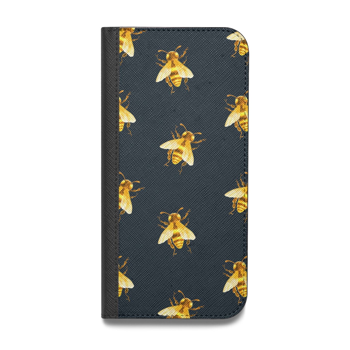 Golden Bees with Navy Background Vegan Leather Flip Samsung Case