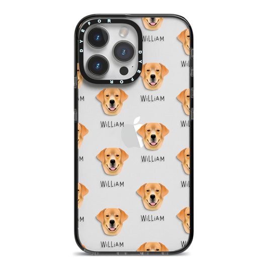 Golden Labrador Icon with Name iPhone 14 Pro Max Black Impact Case on Silver phone