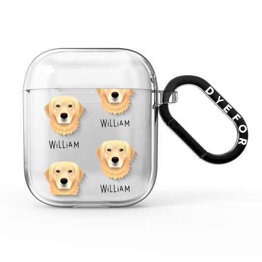 Golden Retriever Icon with Name AirPods Clear Case